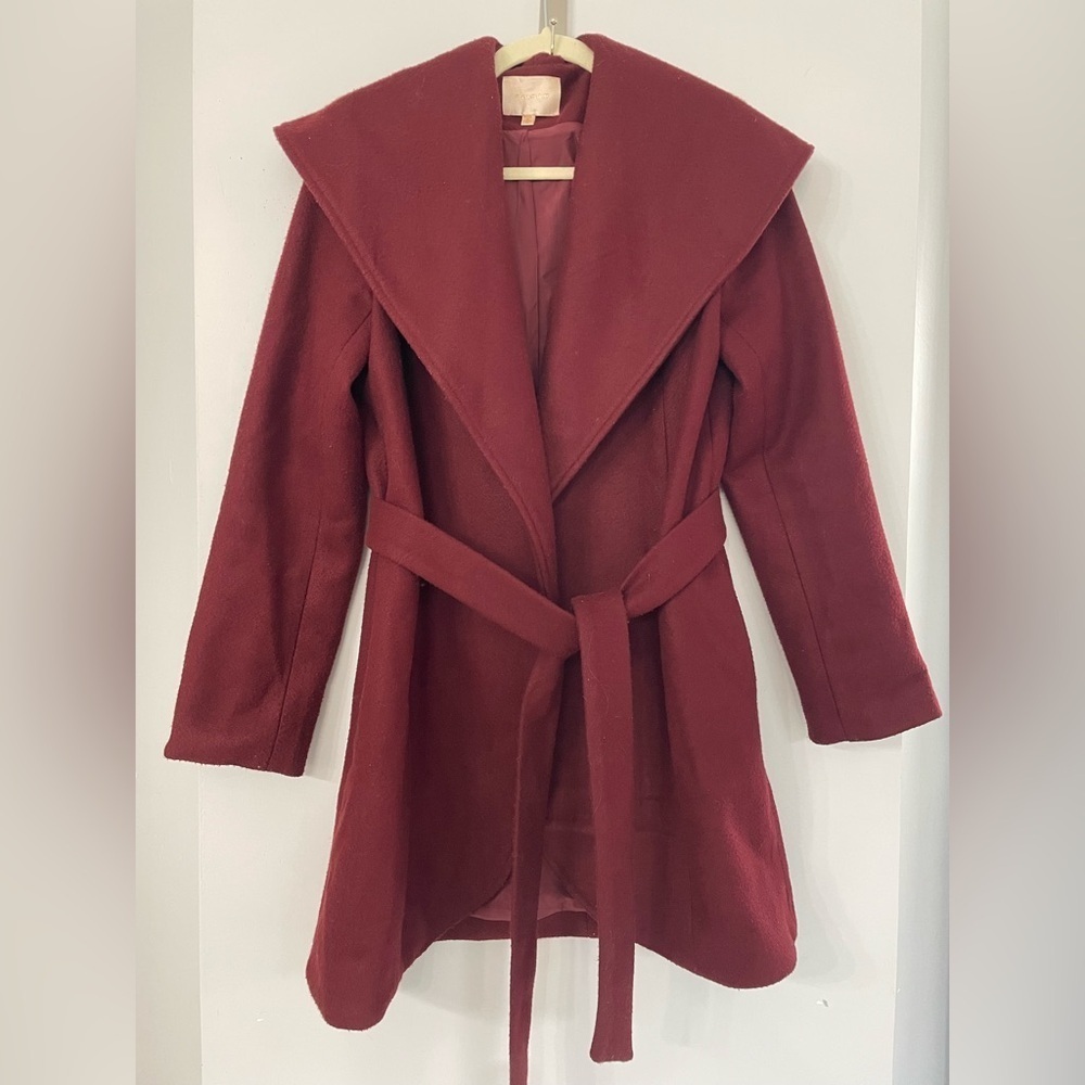 Skies Are Blue, Small, women’s wool blend wide lapel collar belted lined coat